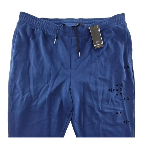 A|X ARMANI EXCHANGE Mens XL Falling Logo Jogger Track Pants Blue Depths Trouser - Picture 3 of 8